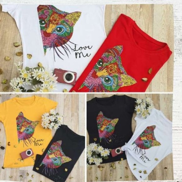 CAT LOVER Rhinestone plus size, Bling Tee, Exclusive. Handmade. GRAY - Picture 1 of 7